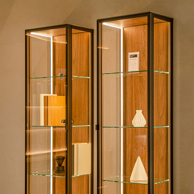 Menyimpan ruang Curio dinding dipasang kaca display kabinet Showcase Dengan lampu led