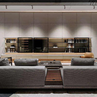 ODM Minimalis Plywood Bookcase TV Stand Unit Dinding Dengan Rak