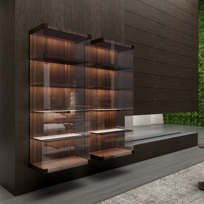 ISO Aluminium Frame Furniture Kaca Dapur Unit Dinding Lemari Dengan Lampu