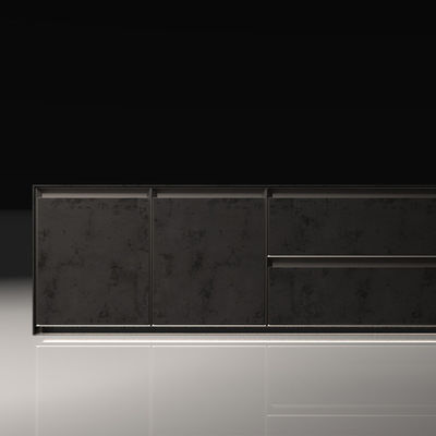 Lemari Dapur Modular Aluminium Kaca Hitam Mewah untuk Villa