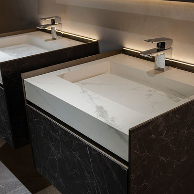 LED Cahaya Kamar Mandi Vanity Mirror Cabinet Dengan Penyimpanan White Rock Slab