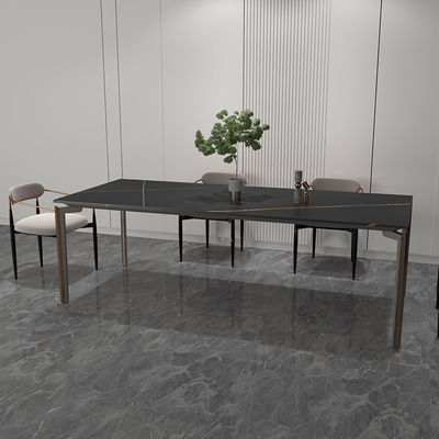 Minimalis Aluminium Furnitur Rumah Mewah Modern persegi panjang Rock Top Aluminium Meja Makan